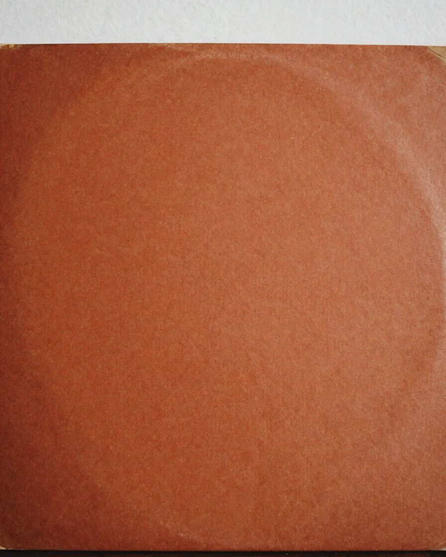 Vintage vinyl record sleeve, rich saturated earth tones, 35mm fil